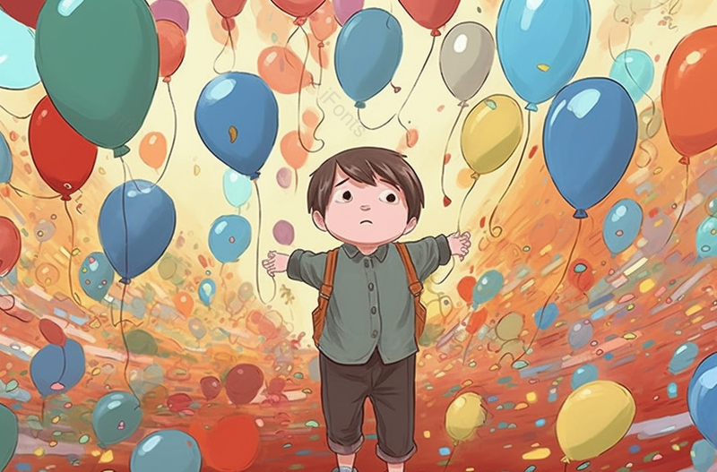一位小男孩看着天空中飘舞的气球,插画/手绘图,插画/手绘图库,插画/手绘图下载,插画/手绘